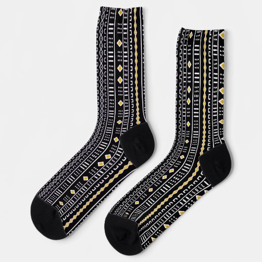 Black And Gold Modern Mud Cloth Socks ソックス (左)