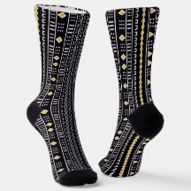 Black And Gold Modern Mud Cloth Socks