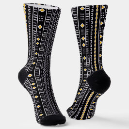 Black And Gold Modern Mud Cloth Socks ソックス