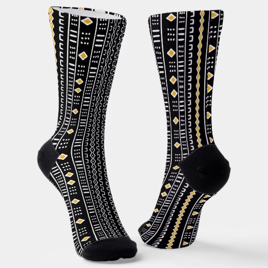 Black And Gold Modern Mud Cloth Socks ソックス (傾斜あり)