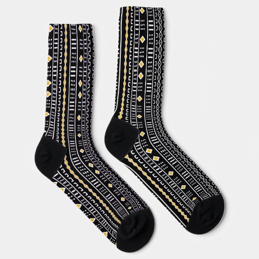 Black And Gold Modern Mud Cloth Socks ソックス (右)