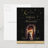 Black and Gold Modern Whimsigoth Celestial Arch 案内ポストカード (正面/裏面)