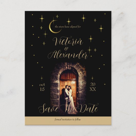 Black and Gold Modern Whimsigoth Celestial Arch 案内ポストカード (正面)