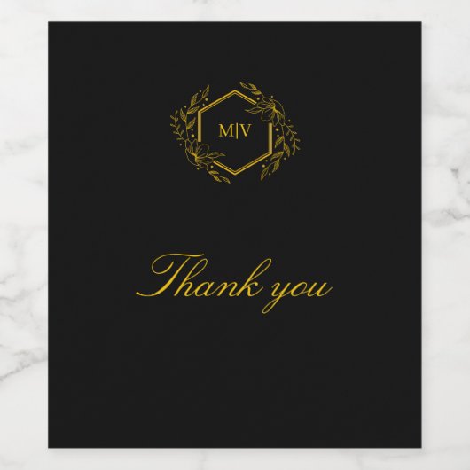 Black and Gold Mongram Crest ワインラベル (シングルラベル)