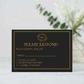 Black and Gold Monogram Crest RSVP card (スタンド正面)
