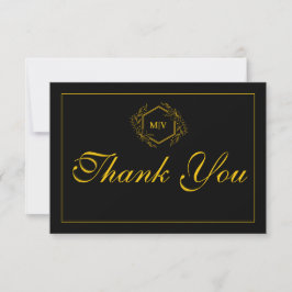 Black and Gold Monogram Crest Thank You Card サンキューカード