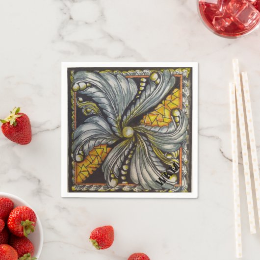 Black and Gold Mosaic スタンダードカクテルナプキン (インサイチュ)