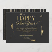 Black and Gold New Years Greeting Card 招待状 (正面/裏面)