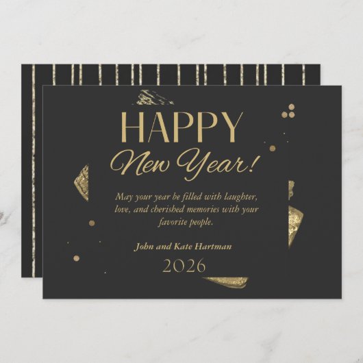 Black and Gold New Years Greeting Card 招待状 (正面/裏面)