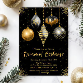 Black and Gold Ornament Exchange Party 招待状