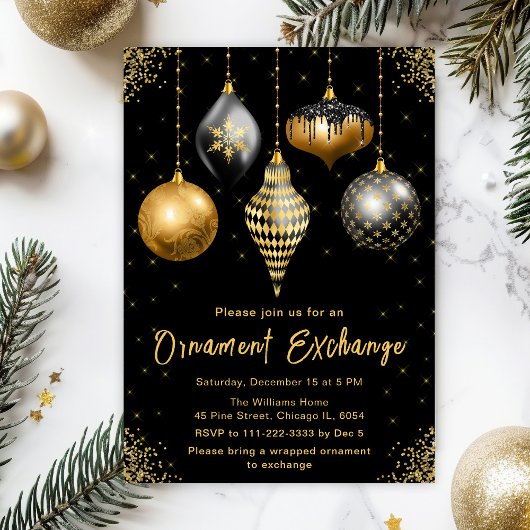Black and Gold Ornament Exchange Party 招待状