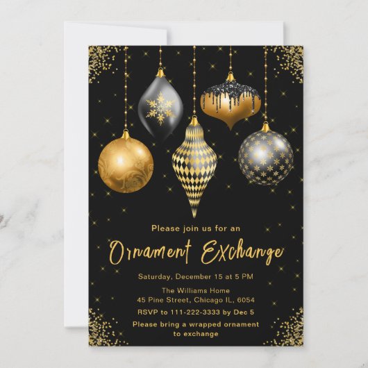 Black and Gold Ornament Exchange Party 招待状 (正面)