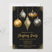 Black and Gold Ornaments Christmas Party 招待状 (正面)