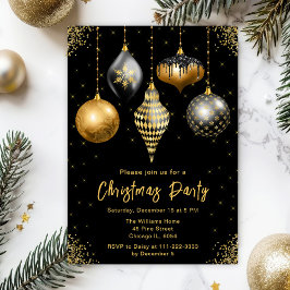 Black and Gold Ornaments Christmas Party 招待状