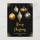 Black and Gold Ornaments Merry Christmas シーズンポストカード (正面)