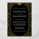 Black and Gold Ornate Elegant Wedding 箔招待状 (正面)