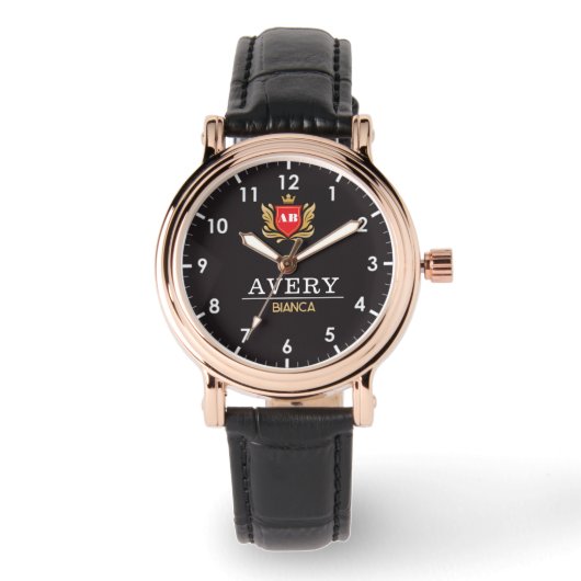 Black and Gold PCustom Royal Crest Luxury Gift 腕時計 (正面)