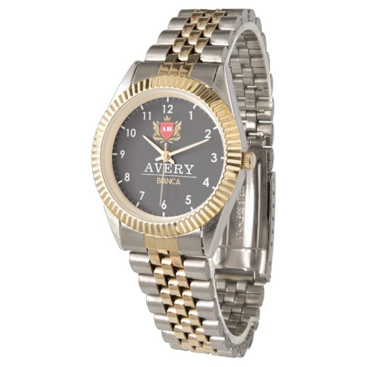 Black and Gold PCustom Royal Crest Luxury Gift 腕時計 (アングル)