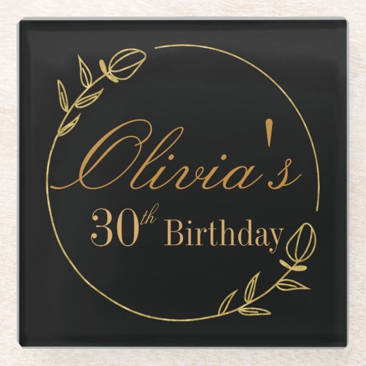 Black and Gold Personalized ガラスコースター (正面)