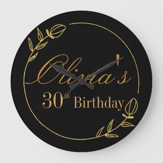Black and Gold Personalized ラージ壁時計 (正面)