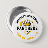Black and Gold Personalized Football Team Spirit 缶バッジ (正面&裏面)
