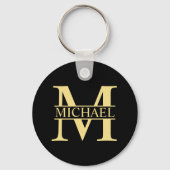 Black and Gold Personalized Monogram and Name キーホルダー (正面)