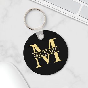 Black and Gold Personalized Monogram and Name キーホルダー