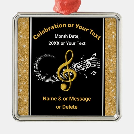 Black and Gold Personalized Music Note Ornaments メタルオーナメント (正面)