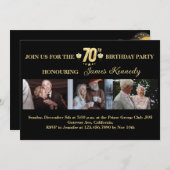 Black and Gold Photo Collage 70th Birthday Party  招待状 (正面/裏面)