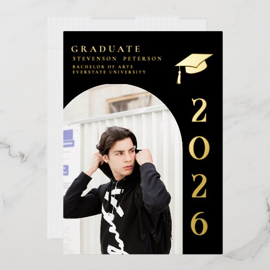 Black and Gold Photo Graduation Invitation 箔招待状 (封筒)