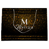 Black and Gold Pre-Personalized Monogram Gift Bag ラージペーパーバッグ (正面)