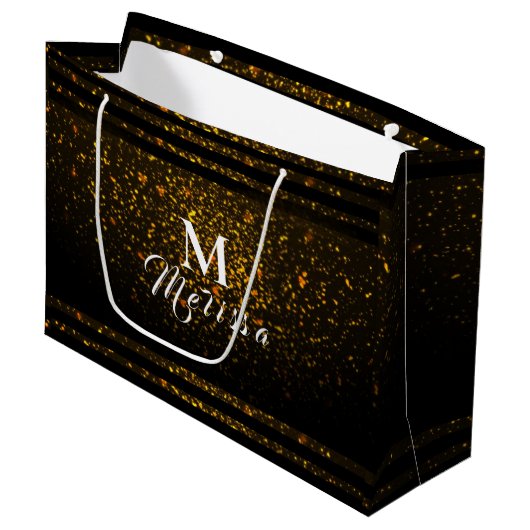 Black and Gold Pre-Personalized Monogram Gift Bag ラージペーパーバッグ (正面アングル)