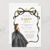 Black and Gold Quinceanera Invitation 招待状 (正面/裏面)