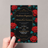 Black and Gold Rose Luxury Gothic Elegant Red Rose アクリル招待状 (インサイチュ (ポータブル))
