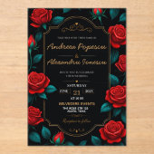 Black and Gold Rose Luxury Gothic Elegant Red Rose アクリル招待状 (正面)