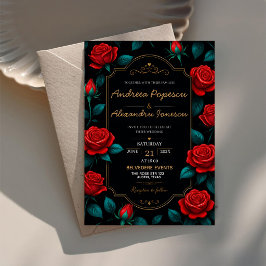 Black and Gold Rose Luxury Gothic Elegant Red Rose アクリル招待状
