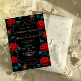 Black and Gold Rose Luxury Gothic Elegant Red Rose 招待状