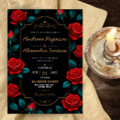 Black and Gold Rose Luxury Gothic Elegant Red Rose 招待状