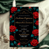 Black and Gold Rose Luxury Gothic Elegant Red Rose 招待状