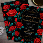 Black and Gold Rose Luxury Gothic Elegant Red Rose 招待状