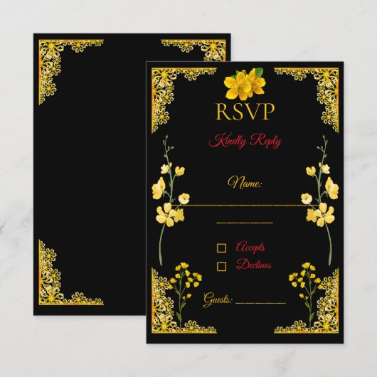 Black and Gold RSVP Card (正面/裏面)