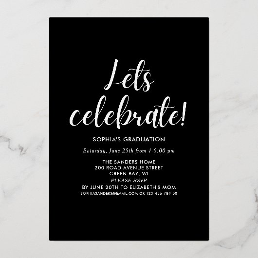 Black and Gold Script 4 photos Graduated 箔招待状 (裏面)