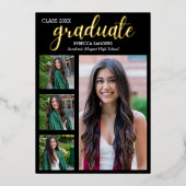 Black and Gold Script 4 photos Graduated for Her 箔招待状 (正面)