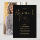Black And Gold Script Photo Retirement Party 招待状 (正面/裏面)