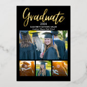 Black and Gold Script photos collage for graduated 箔招待状 (正面)