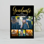 Black and Gold Script photos collage for graduated 箔招待状 (立ち正面)