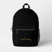 Black and Gold Script | Stylish Monogram Modern プリントバックパック (正面)