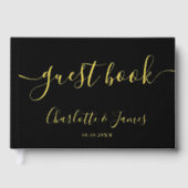 Black And Gold Signature Script Photo Wedding ゲストブック (正面)