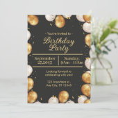 Black and Gold Simple Birthday Party card 招待状 (スタンド正面)