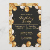 Black and Gold Simple Birthday Party card 招待状 (正面/裏面)